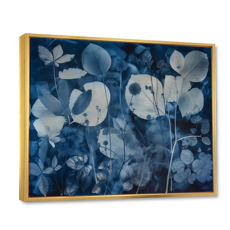 Designart "Vintage Botanicals Abstract Leaves Retro Blue I" Abstract